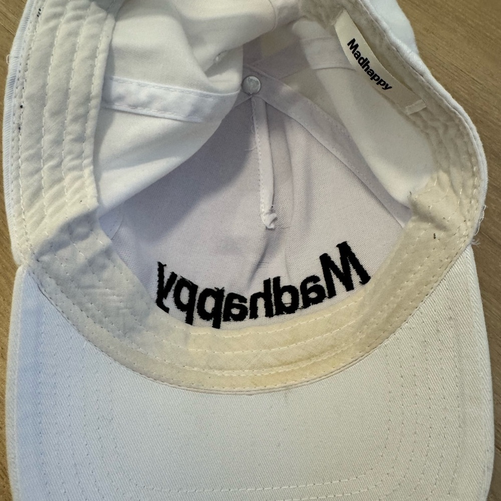 MADHAPPY WHITE TRUCKER SNAPBACK HAT W/ BLACK STITCHING - Picture 3 of 3